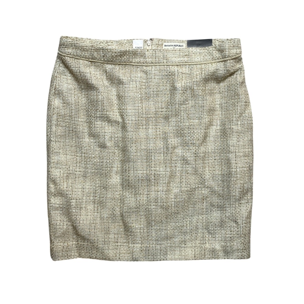Banana Republic Skirt Women 14 Cream Pencil Tweed Boucle Metallic 305279-00-1